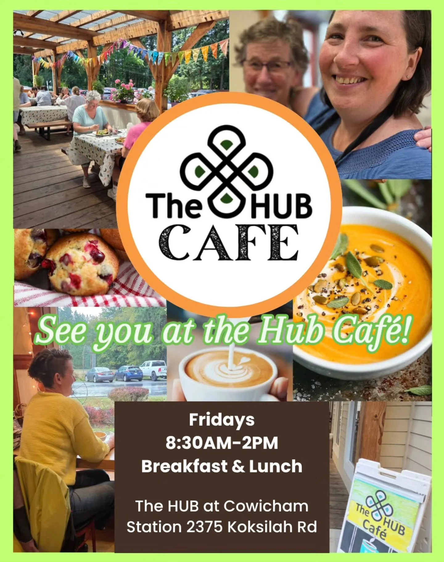 Yes we are open for more chat and chow this Friday! Join us for breakfast from 8:30am and stay for lunch which starts at 11:30, until 2pm.

#communitycafe 
#thehubatcowichanstation 
#freshbaking