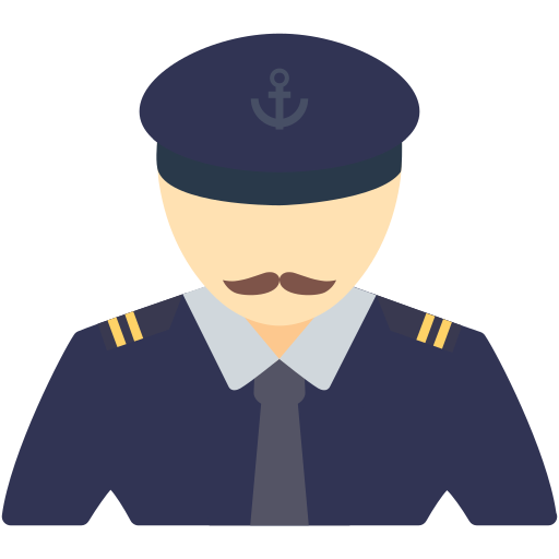 Illustration of a male sailor in uniform with a navy blue hat featuring an anchor symbol.