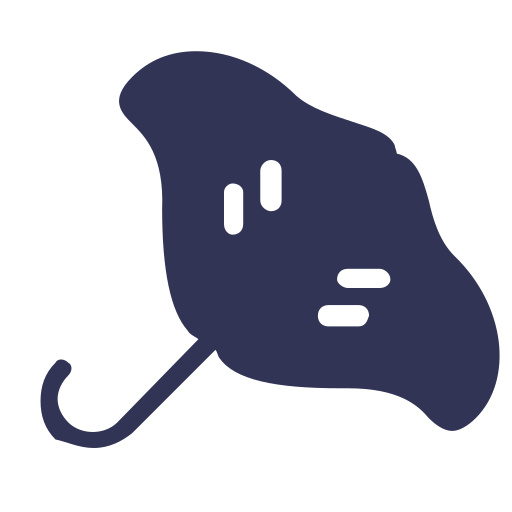 A dark blue umbrella with a face, set against a black background.
