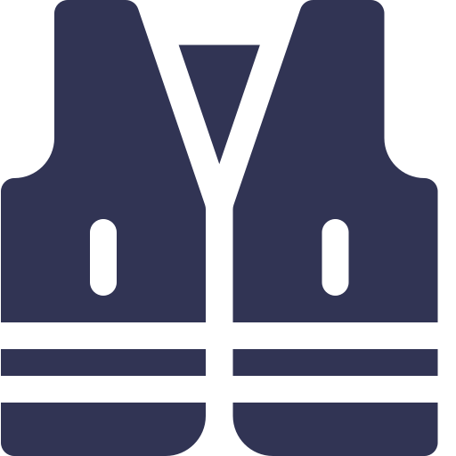 A navy blue life jacket with black straps and a zipper in the middle.
