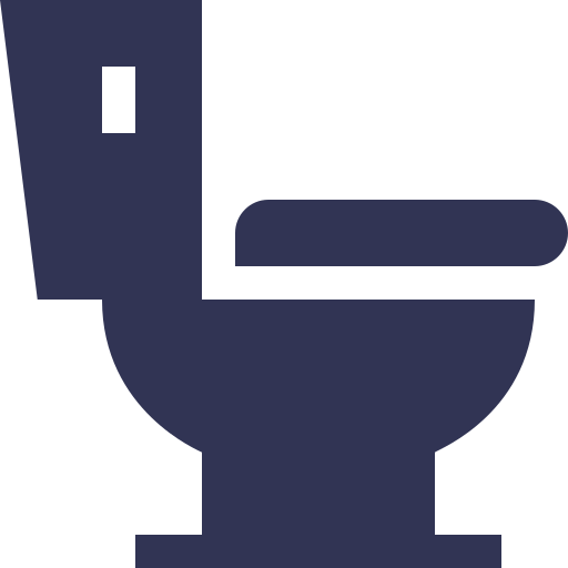 Icon of a toilet in dark blue.