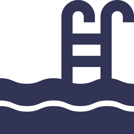 Close-up of a swimming pool's floating pool ladder with water at the bottom.