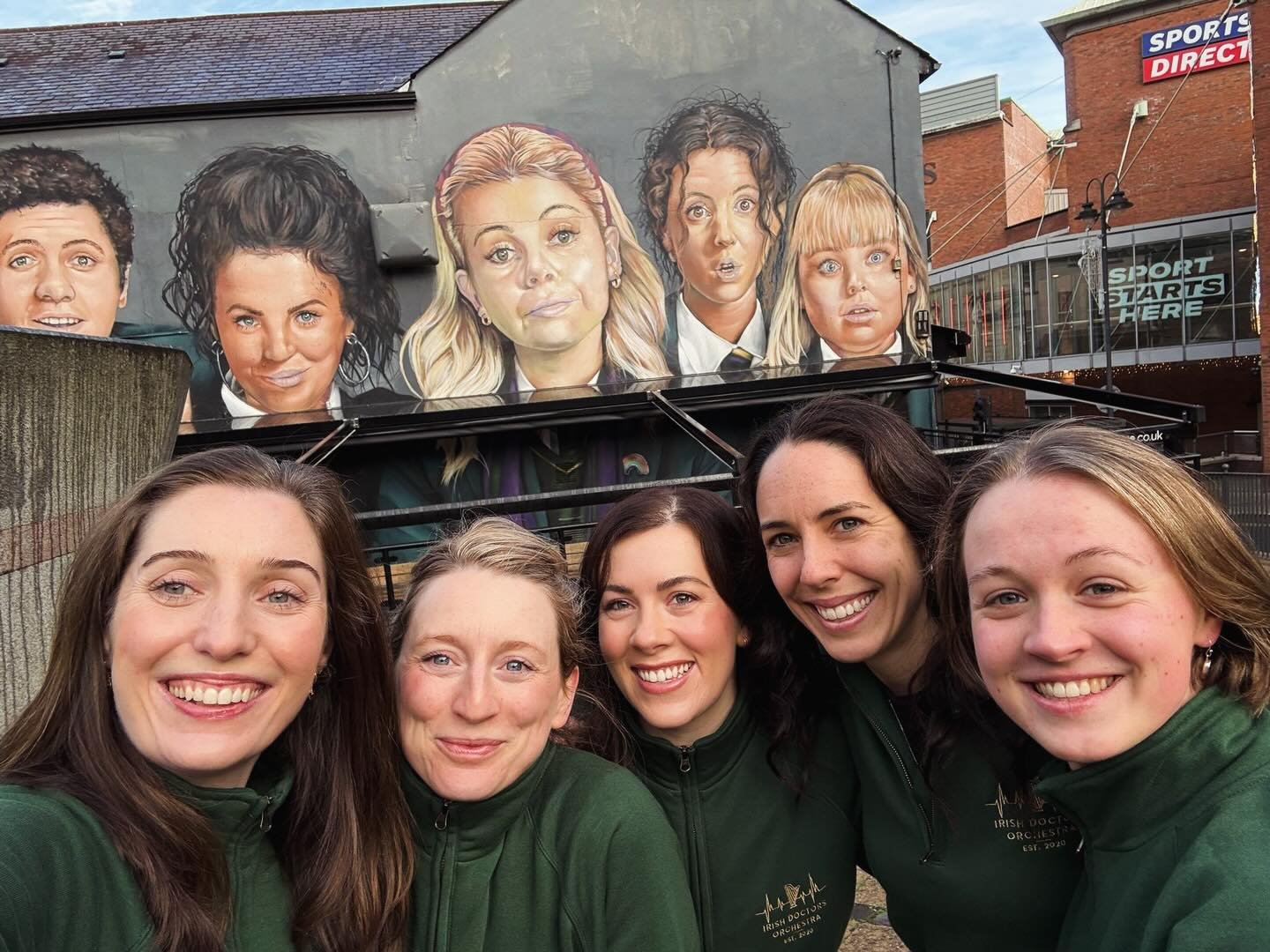 The girls of the Irish Doctors Orchestra committee modelling our GORGEOUS new IDO sweaters. 
Still recovering from an epic Derry weekend ❤️