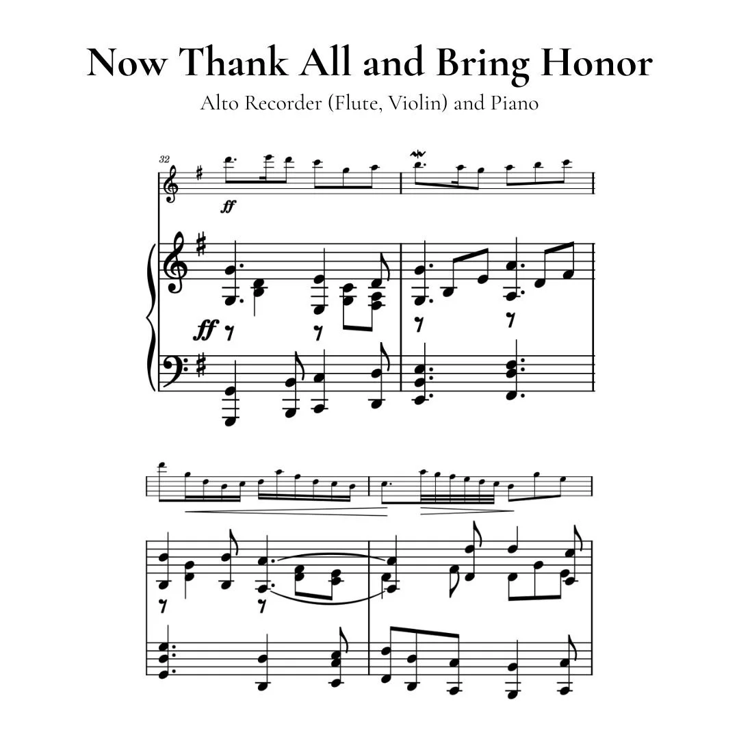 Now Thank All and Bring Honor - Alto Recorder (Flute) (Violin) and Piano