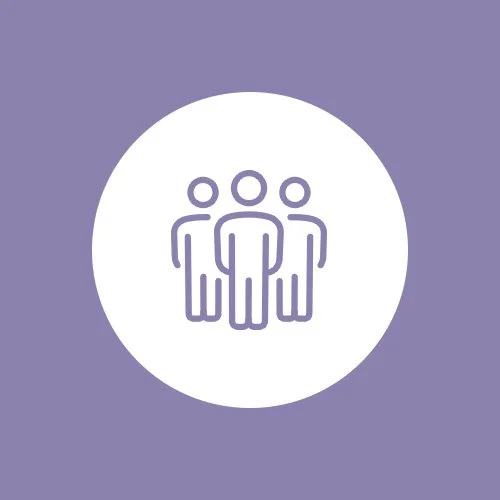 Icon of three people on purple background