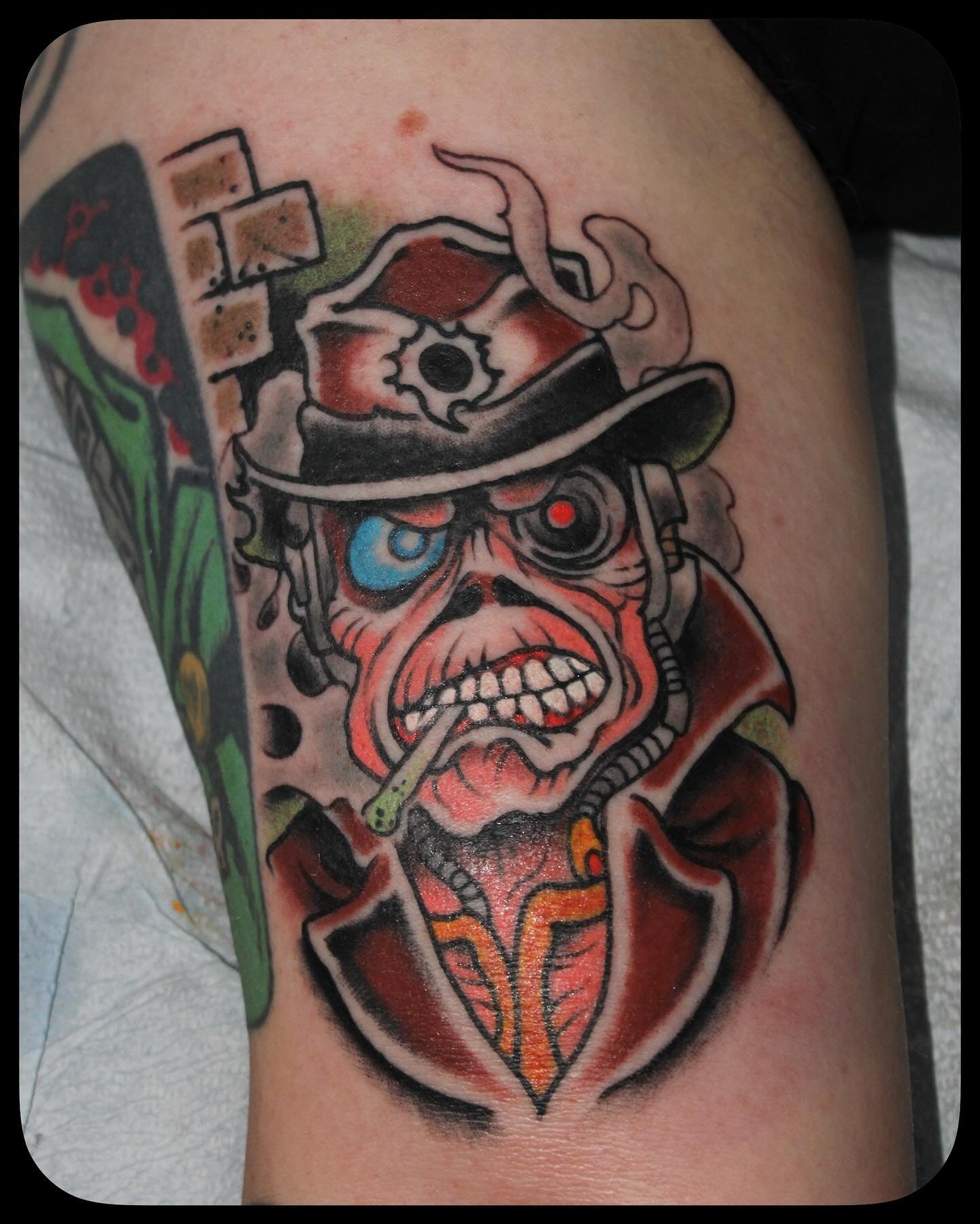 Stranger in a STRAAAANGE LAAAAAAND!! Stoked to make this @ironmaiden tattoo for @noodles_617 recently. Might be my favorite version of eddie 🤔 Up the Irons!! Dm or email jgettlershred@gmail.com for all tattin’ and illustration inquiries.