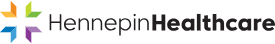 Hennepin Healthcare logo with purple and green plus sign.