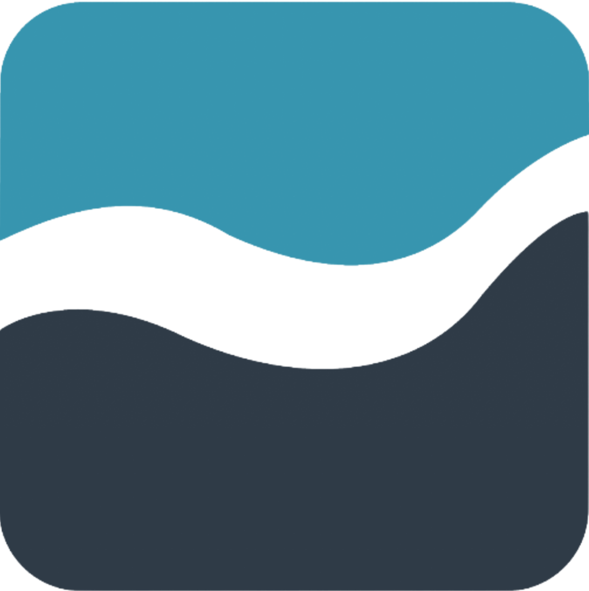 Abstract image featuring three wavy color bands in teal, white, and dark gray.