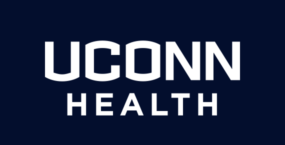 UConn Health logo with white text on a dark blue background.