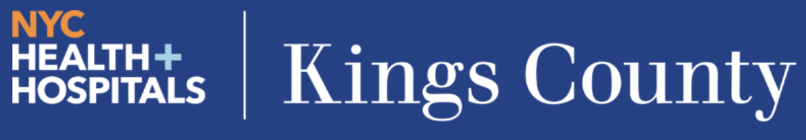NYC Health + Hospitals Kings County logo on a blue background