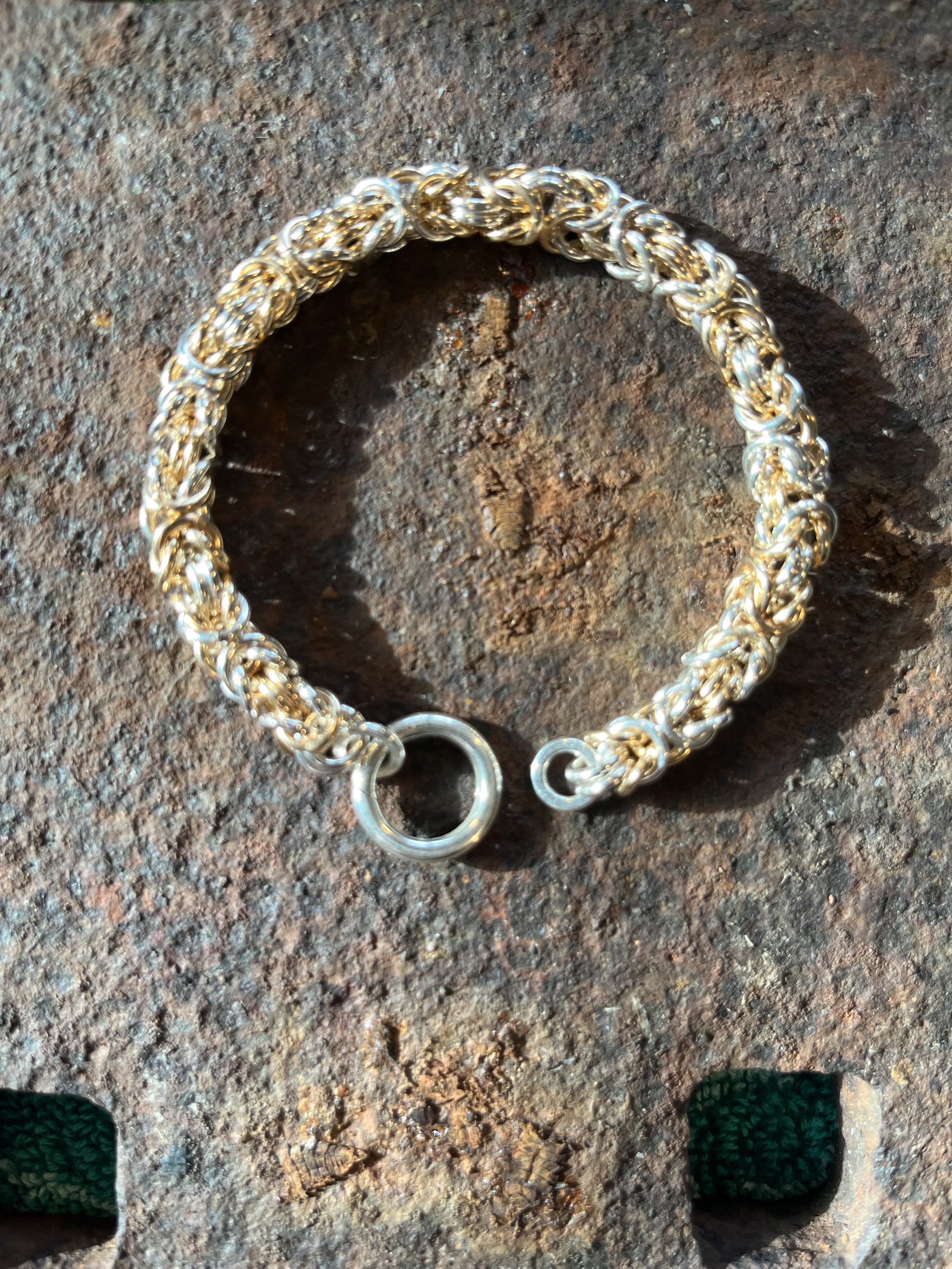 Mixed sterling silver and 14 / 20 yellow gold filled Byzantine