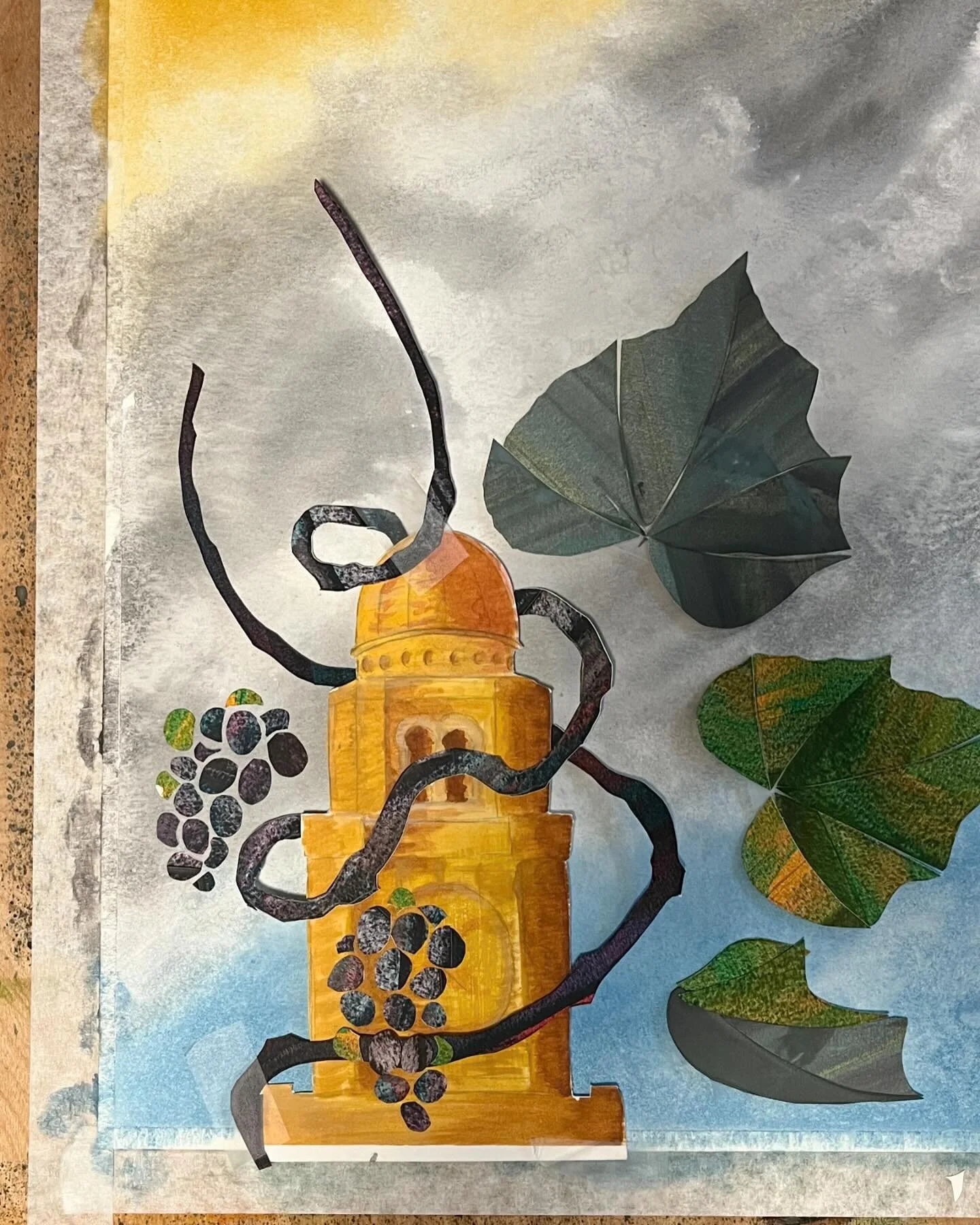 🚧Work in Progress 🚧
Williamsburg Bank overrun by wild Fox Grape. Could happen. 

#foxgrape #vitislabrusca #brooklynartist #brooklynart #brooklyn #collage #watercolor #plantsruletheworld