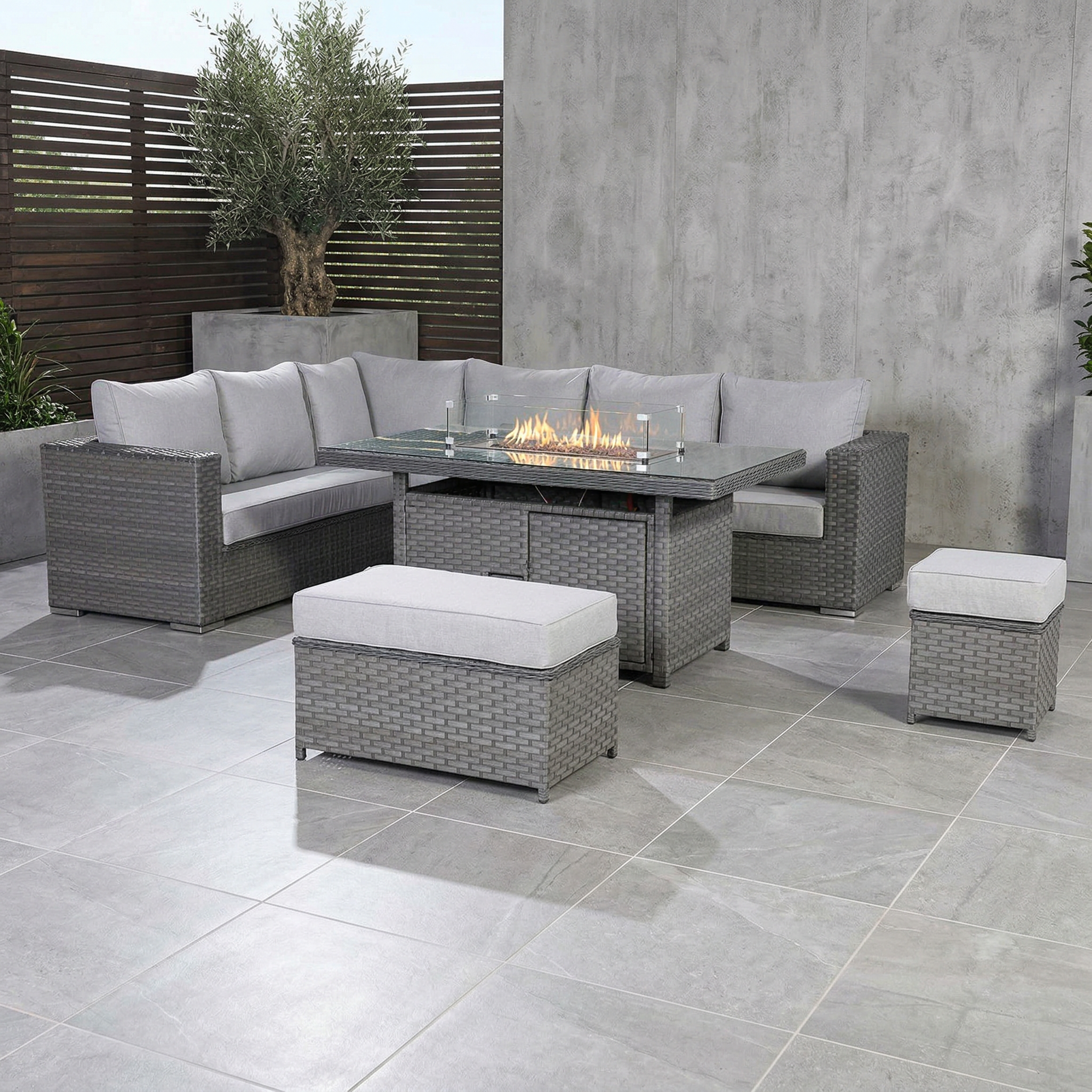 Milano Rattan Garden Sofa Set with Fire Table