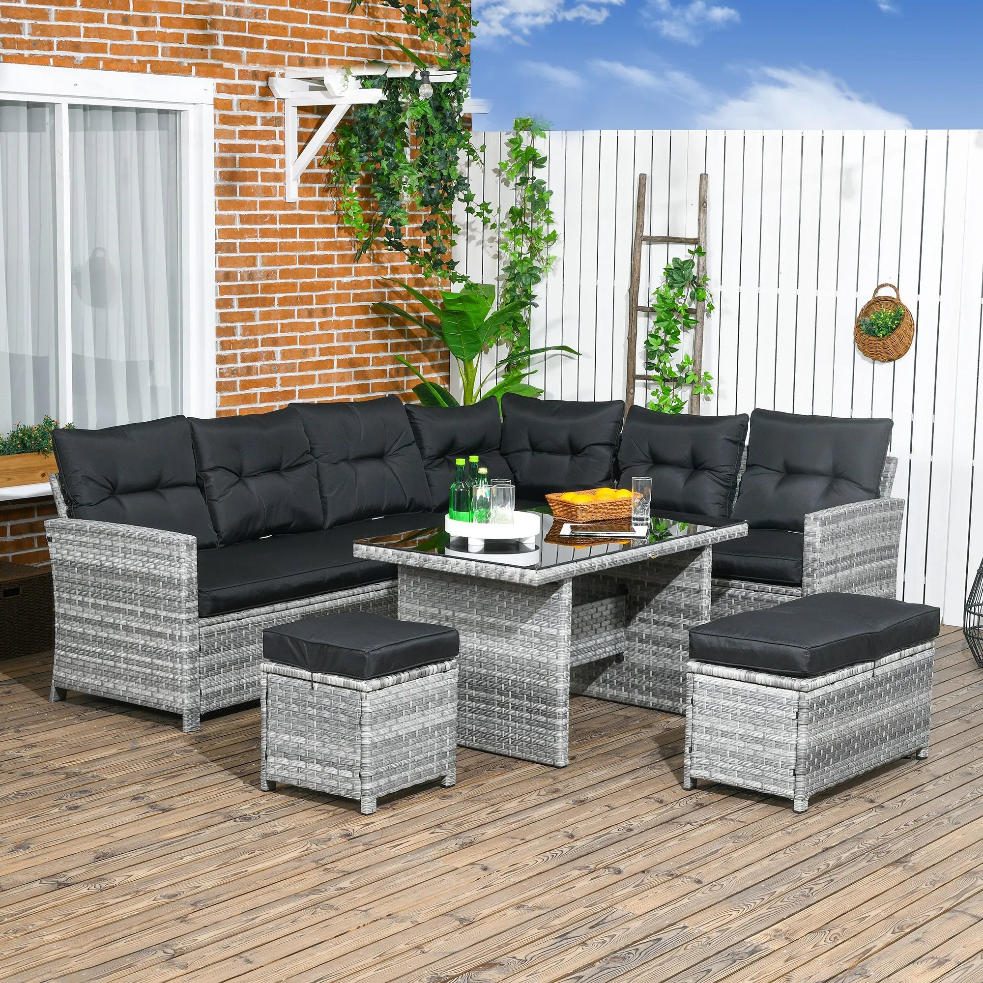 Thick grey seat cushions on the Valencia garden lounge set for comfort and support