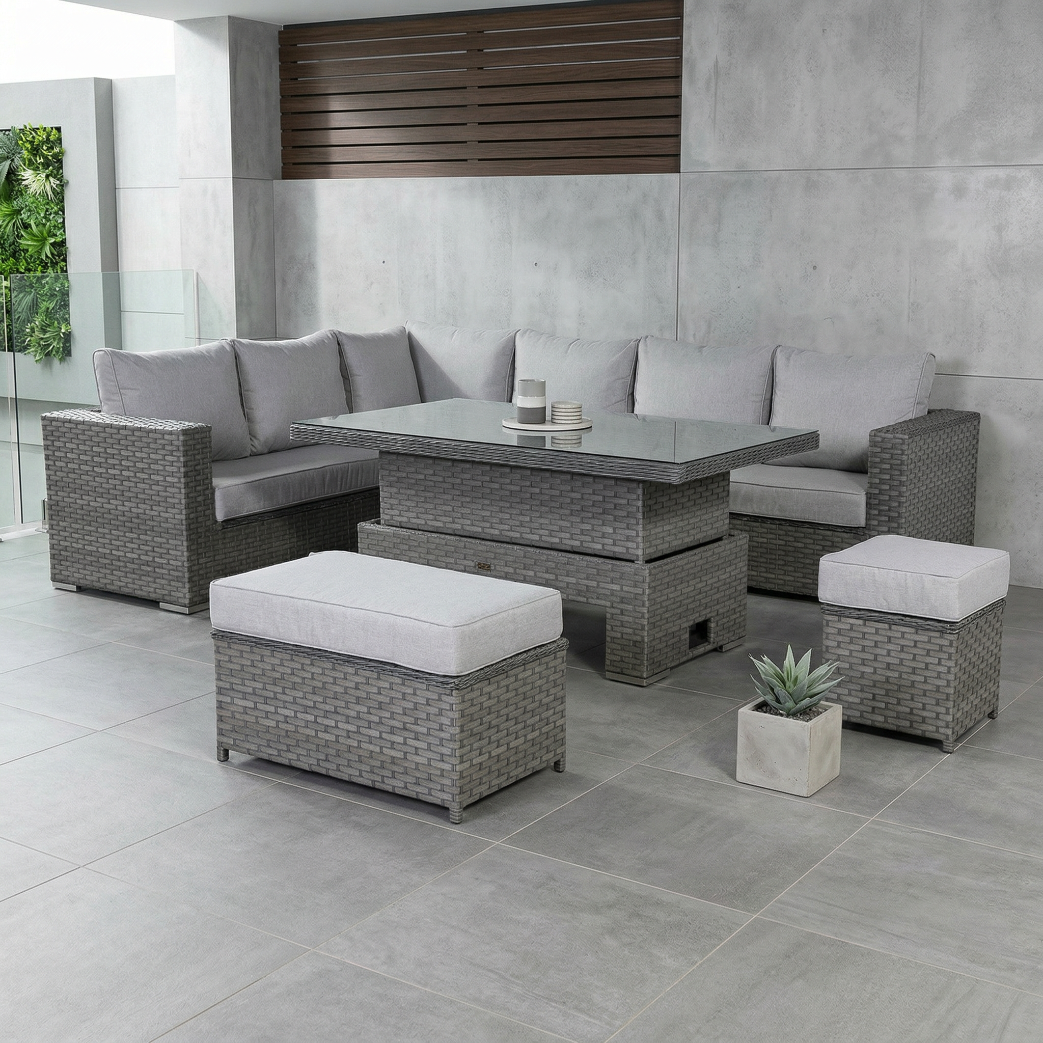Milano Rattan Garden Sofa Set with Rising Table