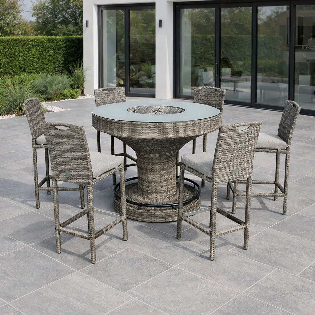 Grey Rattan 6 Seater Outdoor Bar Set