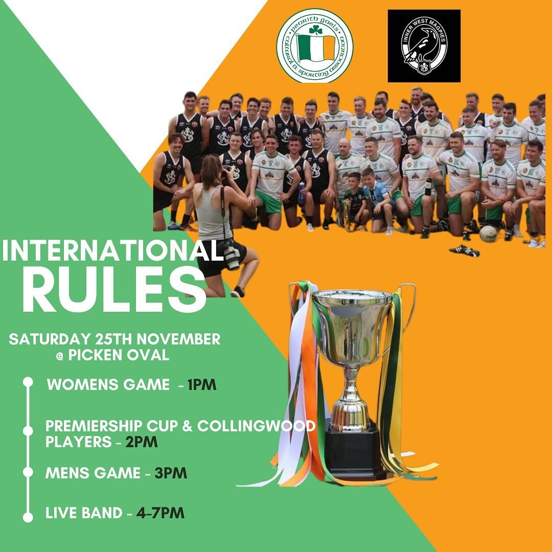 Updated times for our games against @penrithgaelsgac and the visit from the premiership cup this Saturday at Picken Oval and Magpie Sports! 

See you all down there this weekend