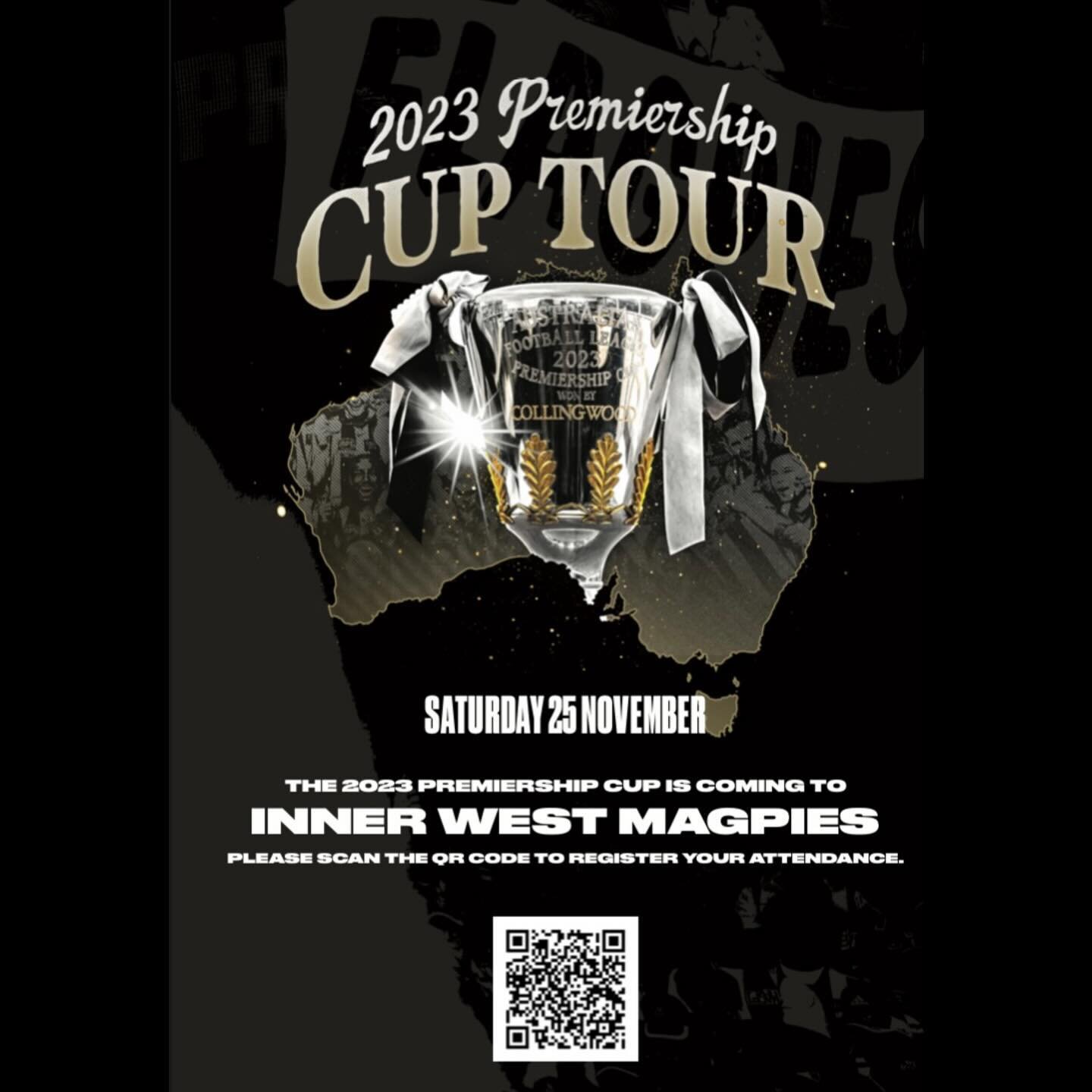 The 2023 AFL Premiership Cup is on route to Picken Oval on the 25th of November! 

The Magpies have been lucky enough to secure a visit from the @collingwood_fc premiership trophy. Not only will you be able to enjoy our international rules game again