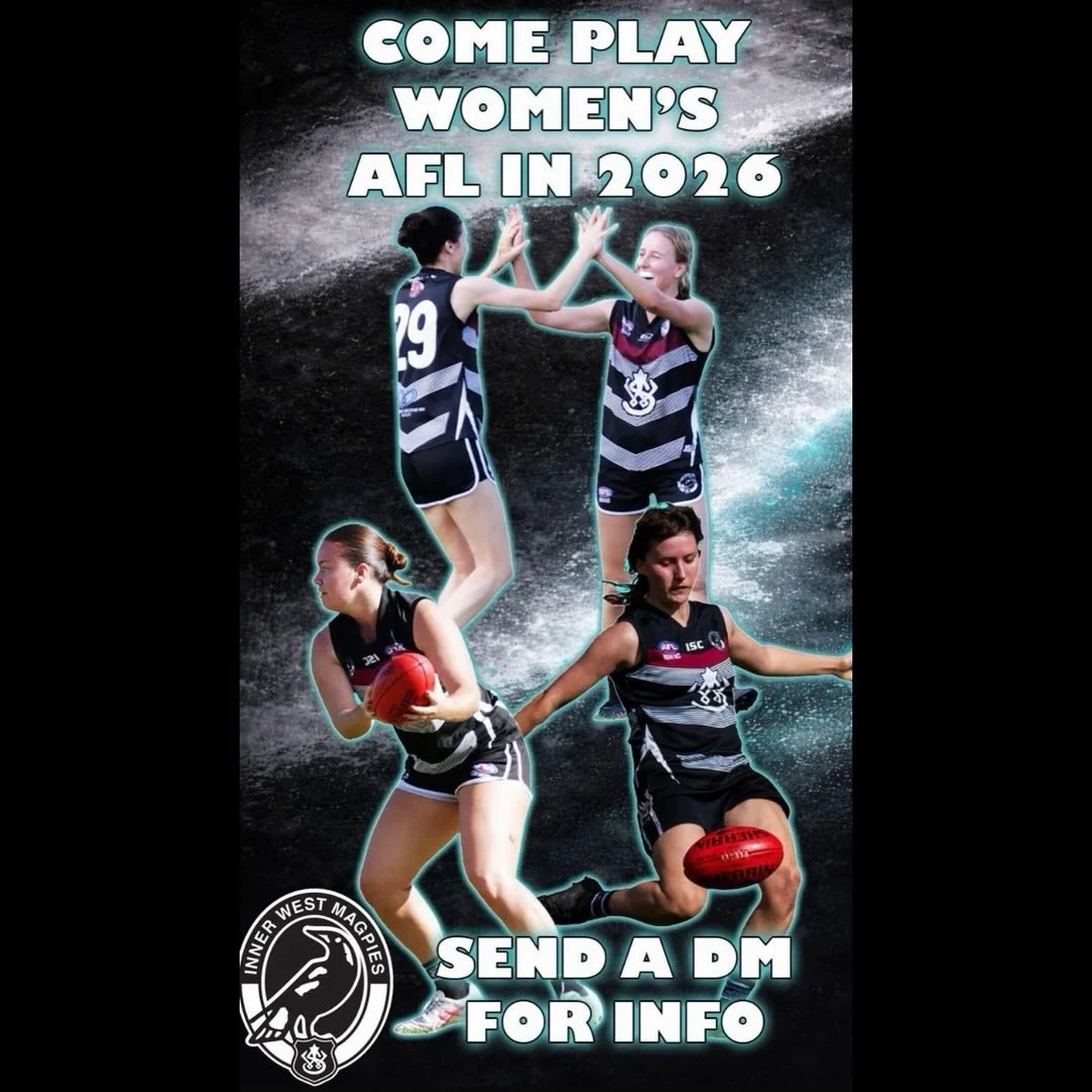 Are you looking to play Women&rsquo;s AFL in 2026?
Whether you&rsquo;ve never played before, are transitioning out of juniors, or are looking for a new club, Inner West Magpies would love to have you.

🖤🤍 Training: Tuesday &amp; Thursday nights
📍 