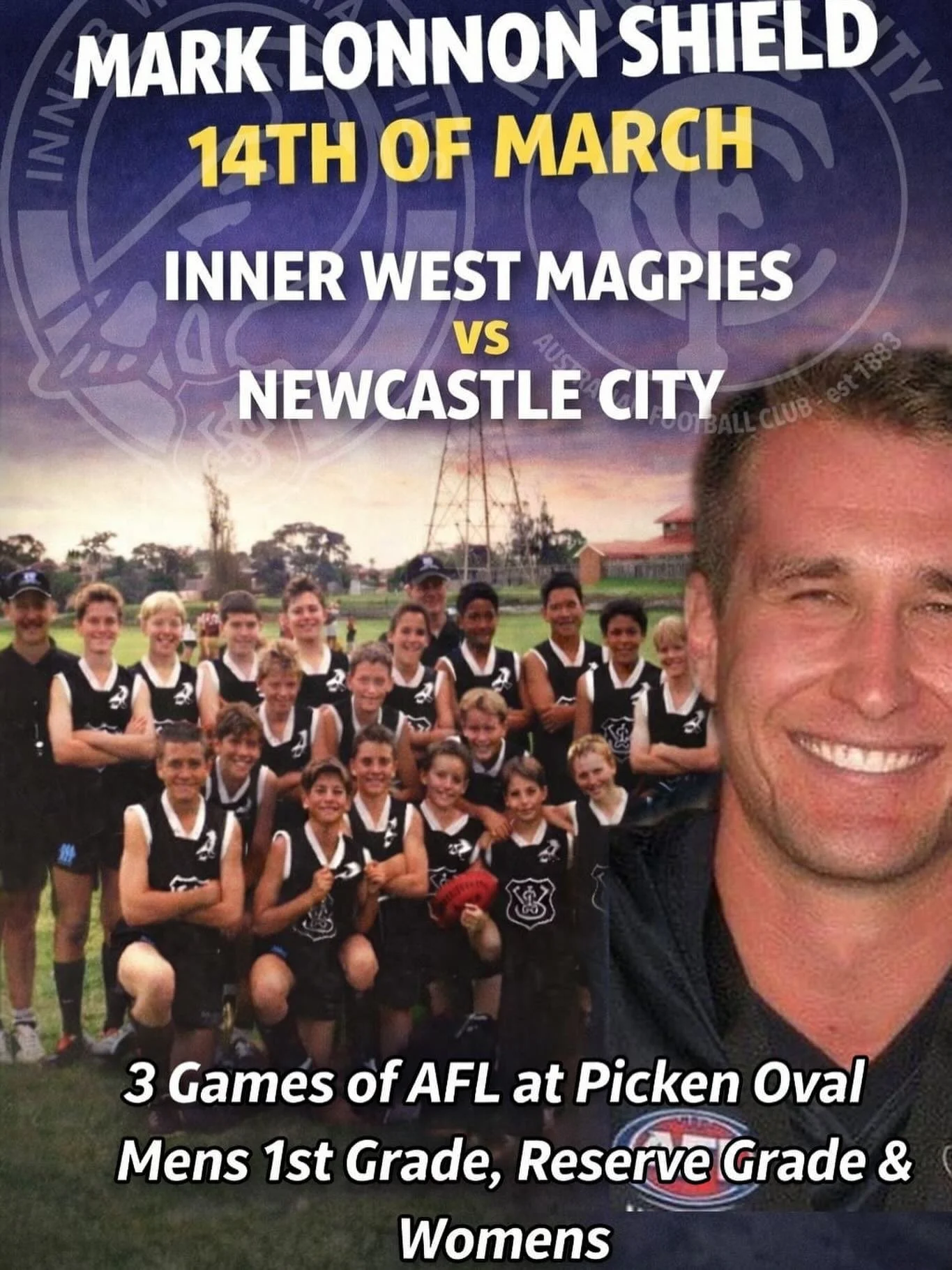 🏉 Mark Lonnon Shield &ndash; Saturday 14th March

The Mark Lonnon Shield returns to Picken Oval for a day that means more than just footy.

🆚 Inner West Magpies vs Newcastle City
🏟 Picken Oval
📅 Saturday 14th March

3 games. One oval. One shared 