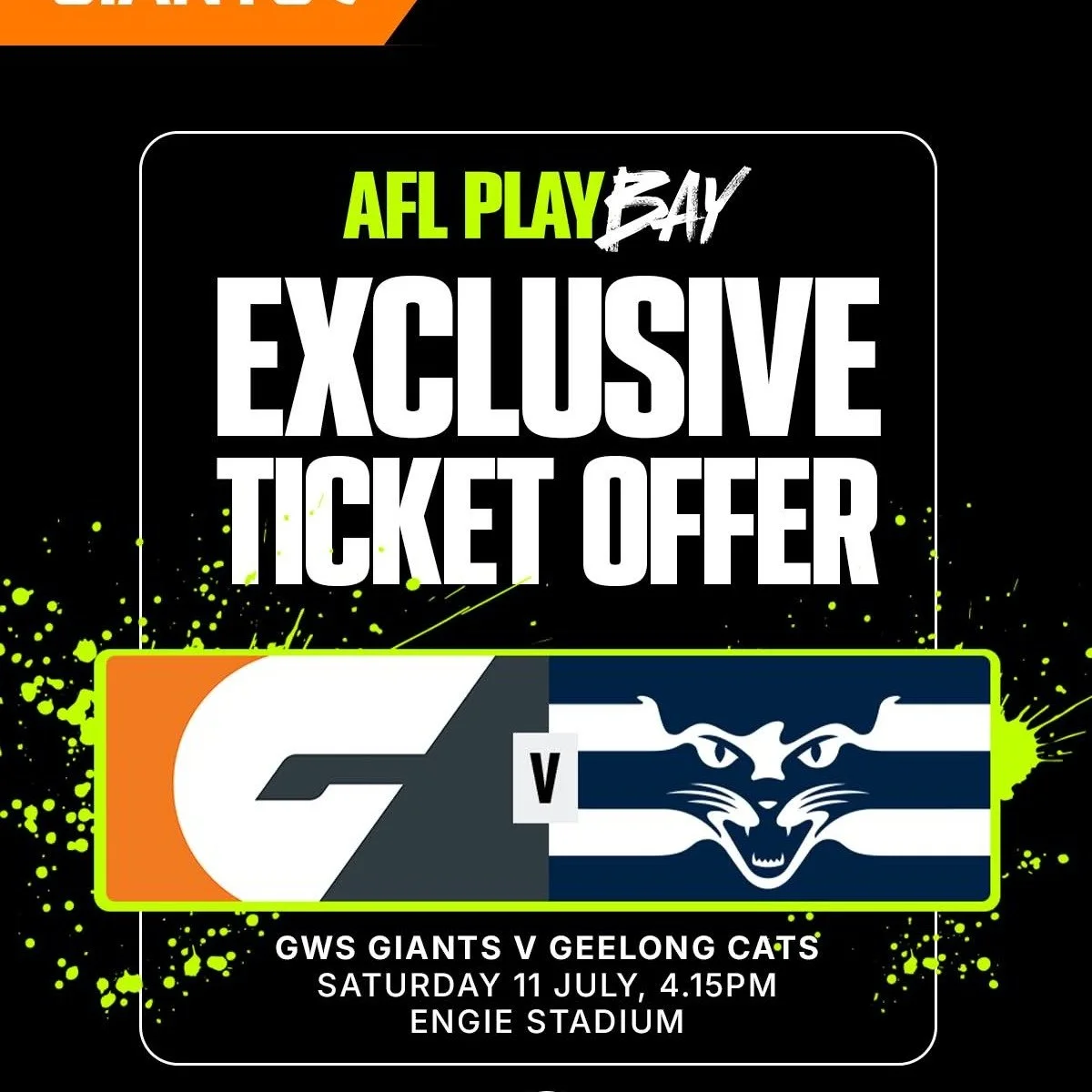 NO FOOTY THIS WEEKEND? GET ALONG TO ENGIE STADIUM! 

With our Div 5 and Under 19/2's games to be wrapped up by lunch, the afternoon is yours, and we've got the perfect way to spend it!

Head out to ENGIE Stadium this Saturday and watch the GWS GIANTS