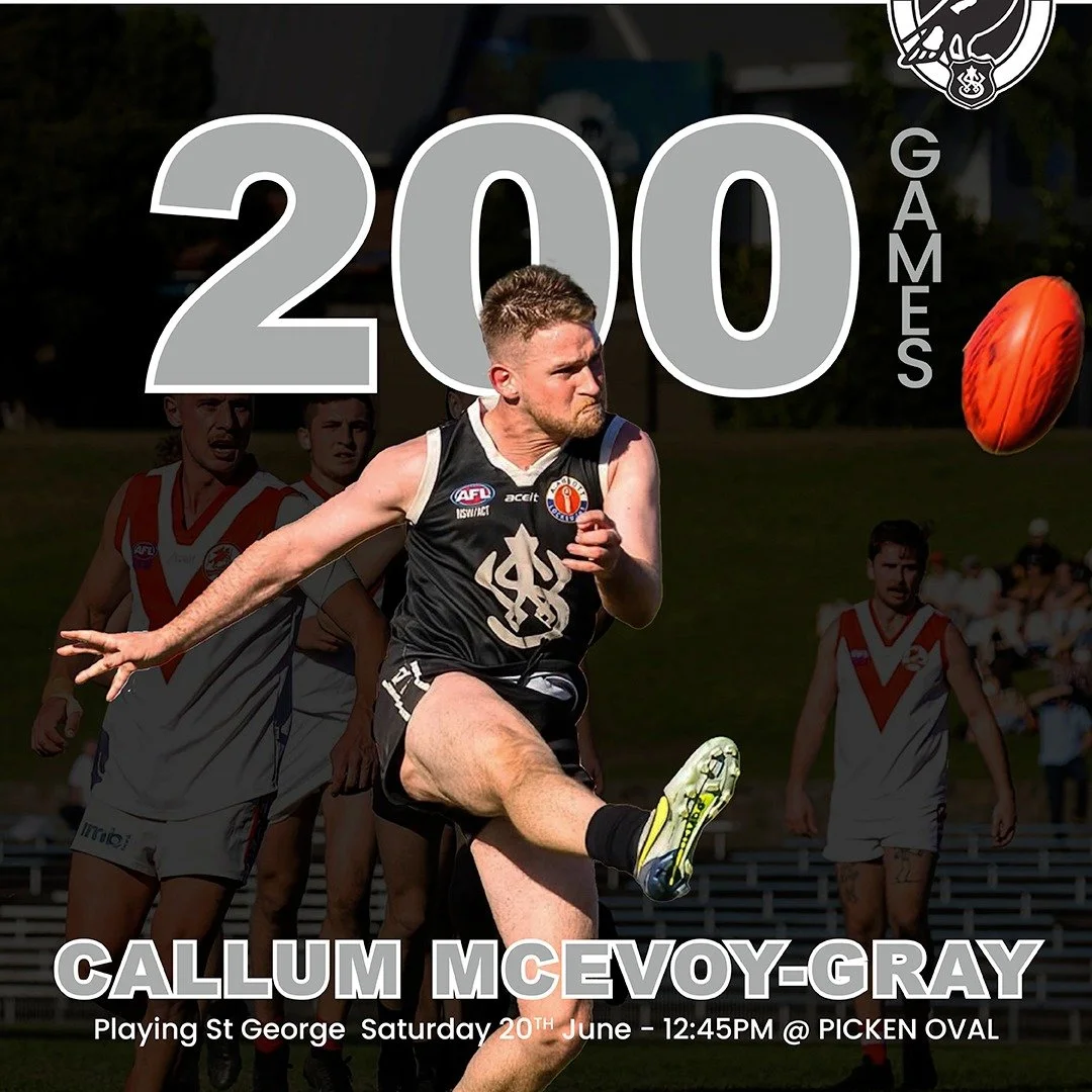 200 CLUB GAMES 

Tomorrow we celebrate an incredible milestone for one of our own, Callum McEvoy-Gray will run out for his 200th club game in the black and white!

Callum's Magpies story started all the way back in 2008, a 9 year old kid lacing up fo
