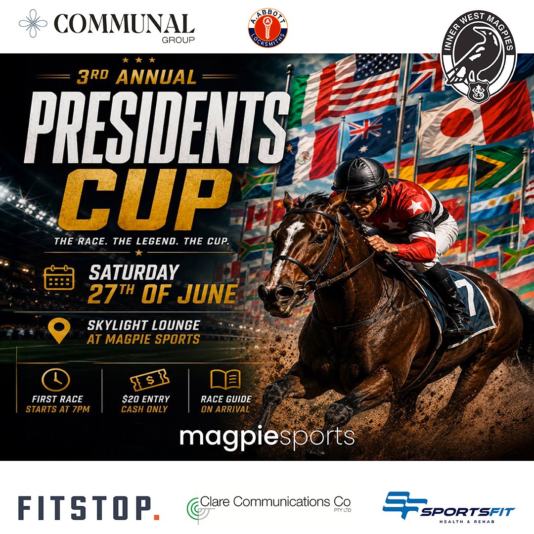 The Spring Carnival has NOTHING on this. 

The 3rd Annual Presidents Cup Race Night is coming, and it's going to be a big one.

After a massive day of footy at Picken Oval, where the Mighty Magpies take on South West Sydney for the Rick Sciculna Memo