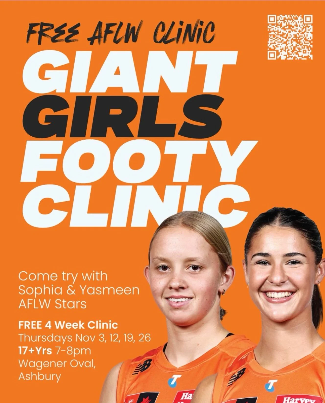 🤍🖤 DATE &amp; TIME UPDATE &ndash; HELP SPREAD THE WORD! 🏉

FREE AFLW Footy Clinic for Senior Students &amp; Women (17+ Years)!

Inner West Magpies AFL Club is hosting a FREE 4-week AFLW Footy Clinic with AFLW stars Sophia &amp; Yasmeen! 🌟

Whethe