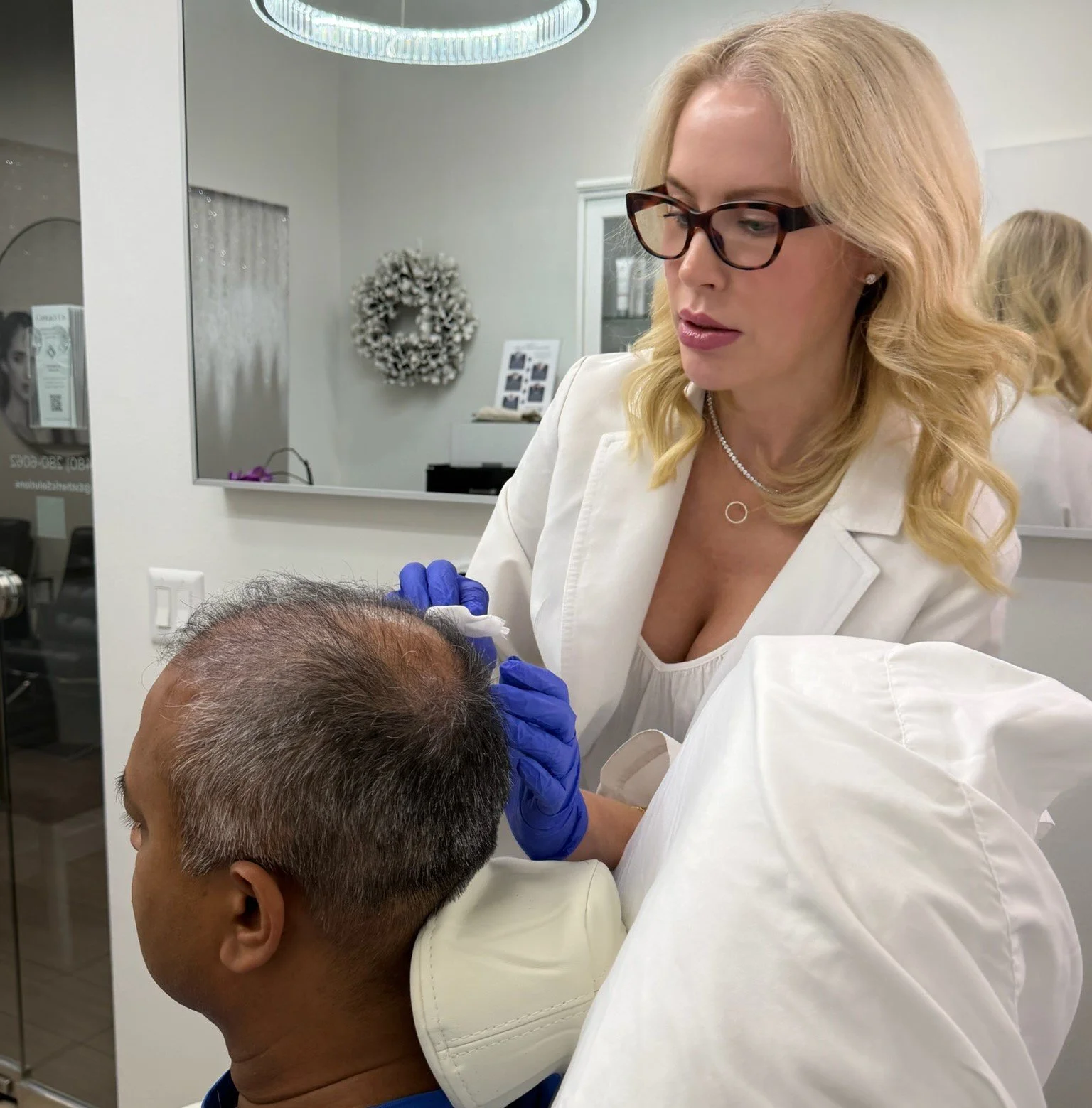 Emily Tryon Injecting PDGF for Hair Restoration on Patient