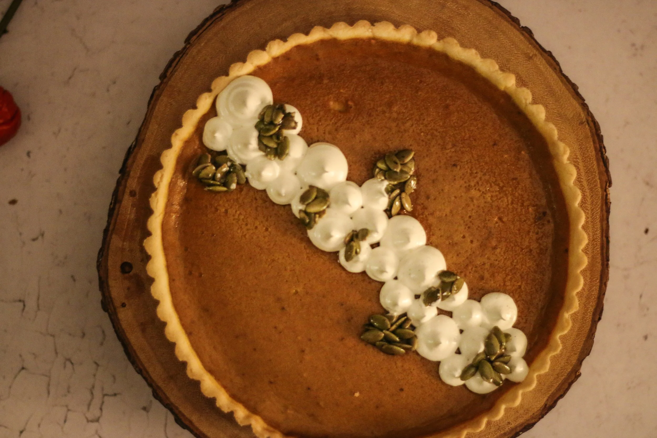Pumpkin Tart with Vanilla Meringue & Pumpkin seed Brittle