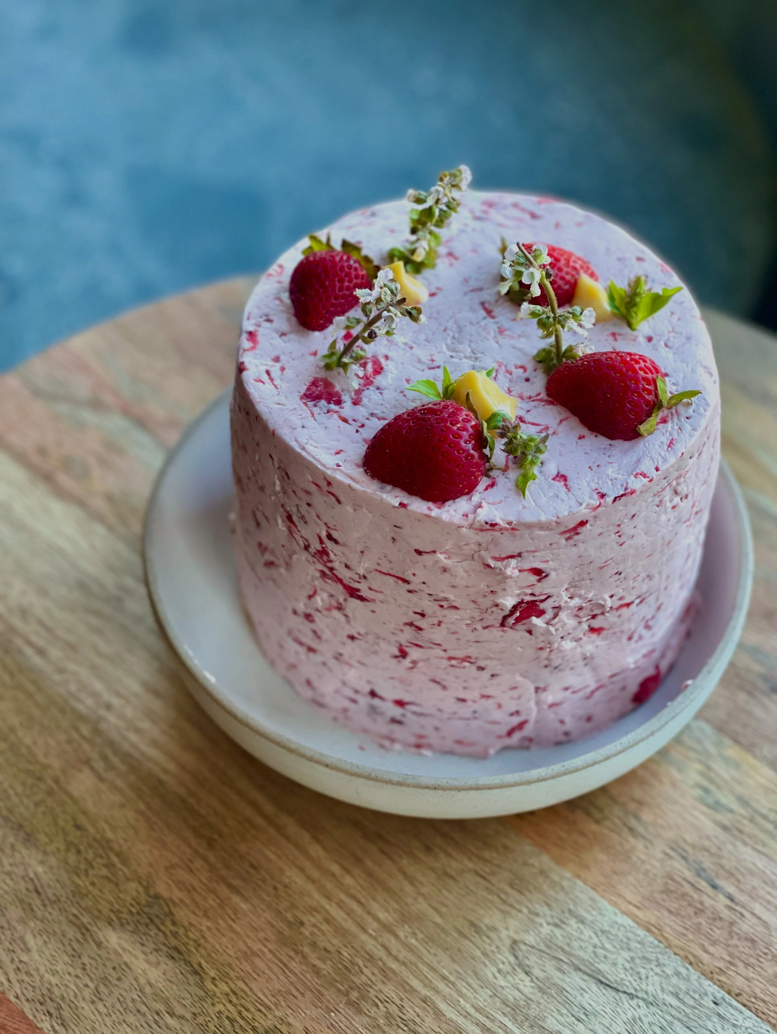 Lemon Basil & Strawberry Layer Cake