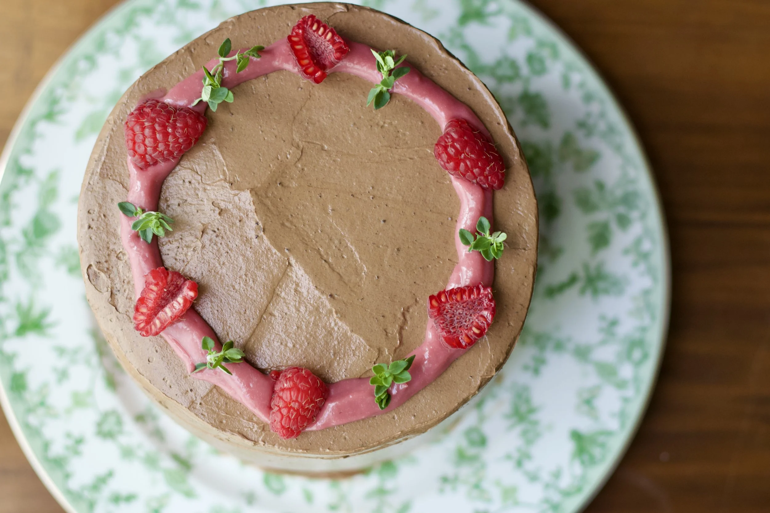 Chocolate Raspberry Thyme Cake