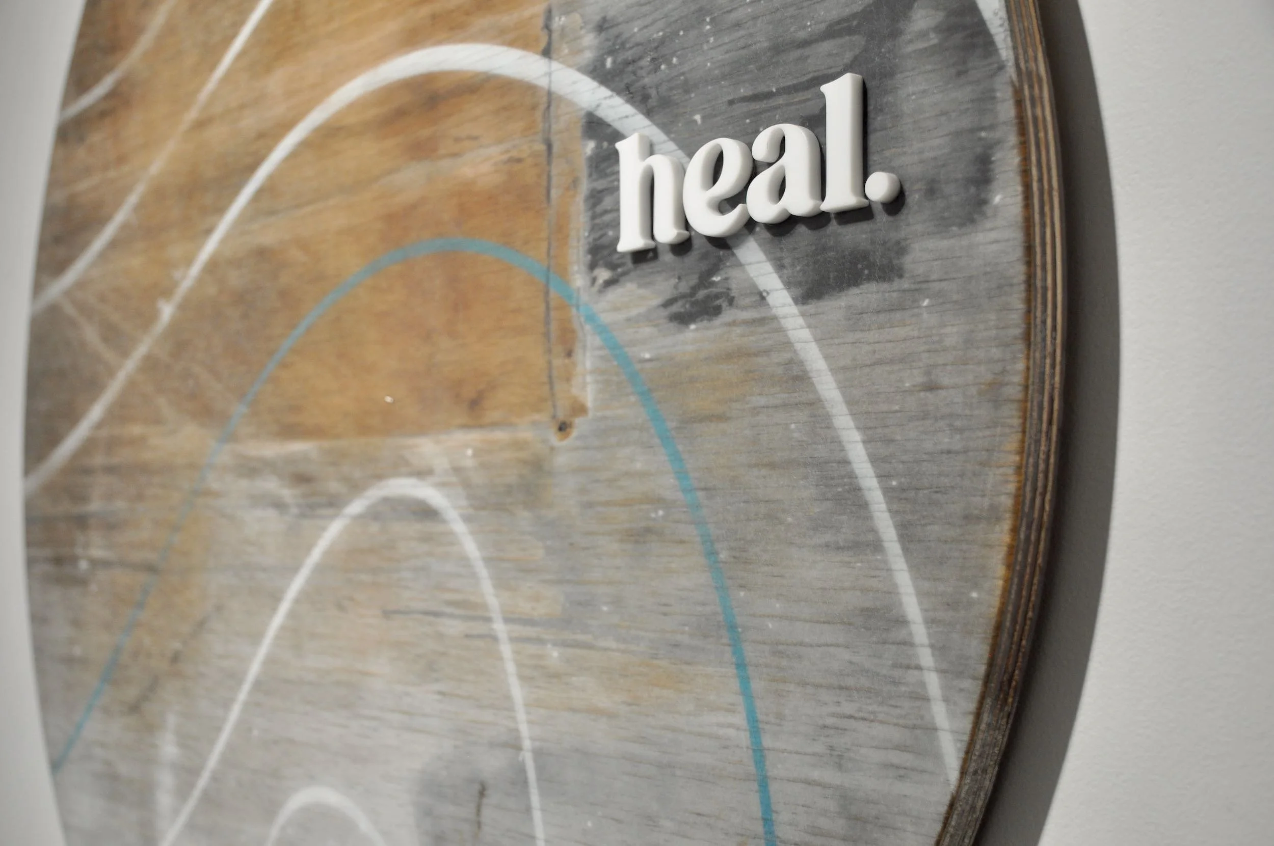 Healing Circle Round 2 - White   Old plywood, Molotow paint, 6mm acrylic, resin