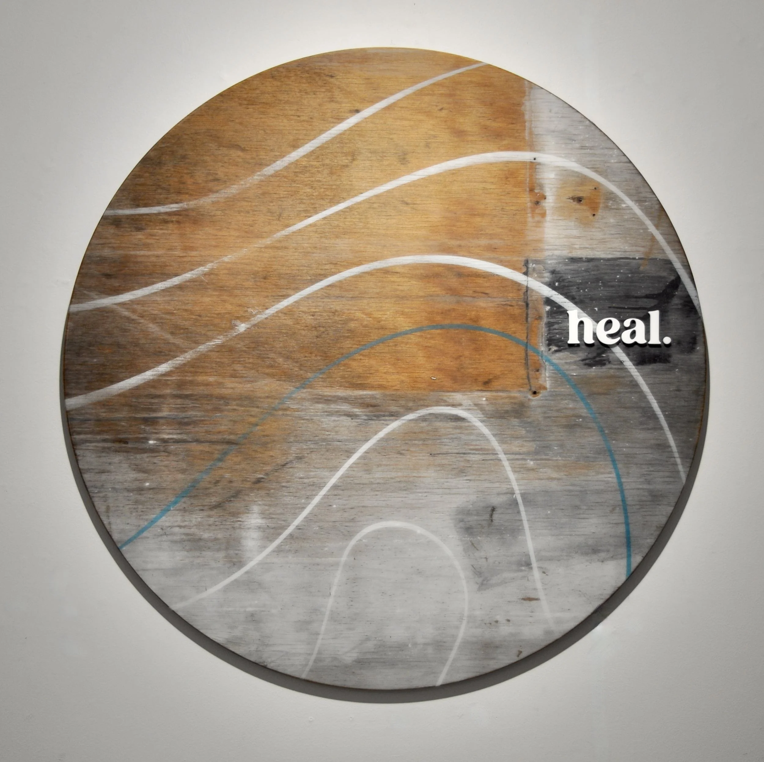 Healing Circle Round 2 - White   Old plywood, Molotow paint, 6mm acrylic, resin