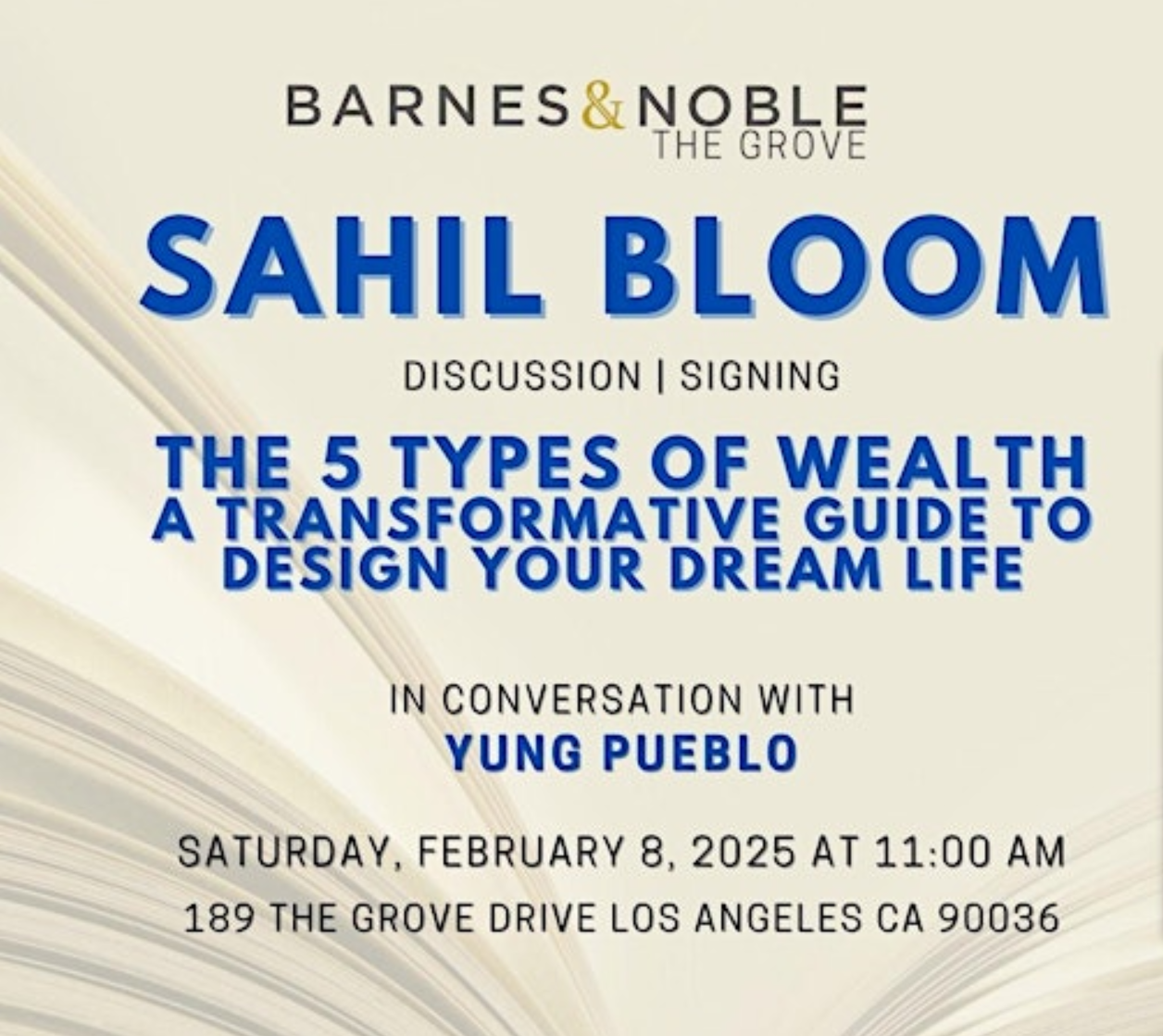 Sahil Bloom signs THE 5 TYPES OF WEALTH at B&amp;N The Grove