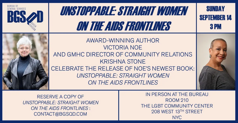 Victoria Noe (UNSTOPPABLE: Straight Women on the AIDS Frontlines) launch with Krishna Stone