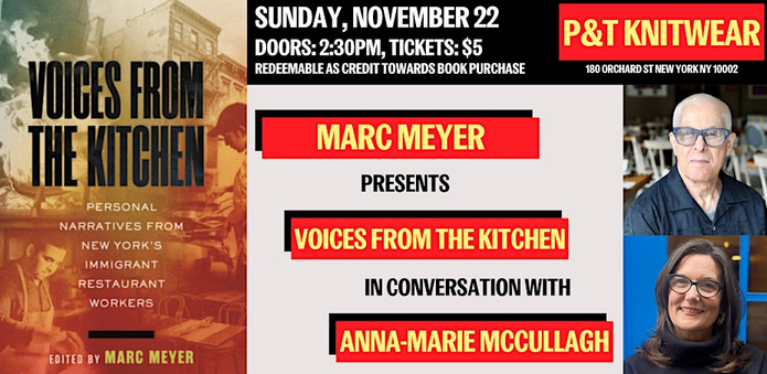 Marc Meyer (VOICES FROM THE KITCHEN)  launch w/Anna-Marie McCullagh