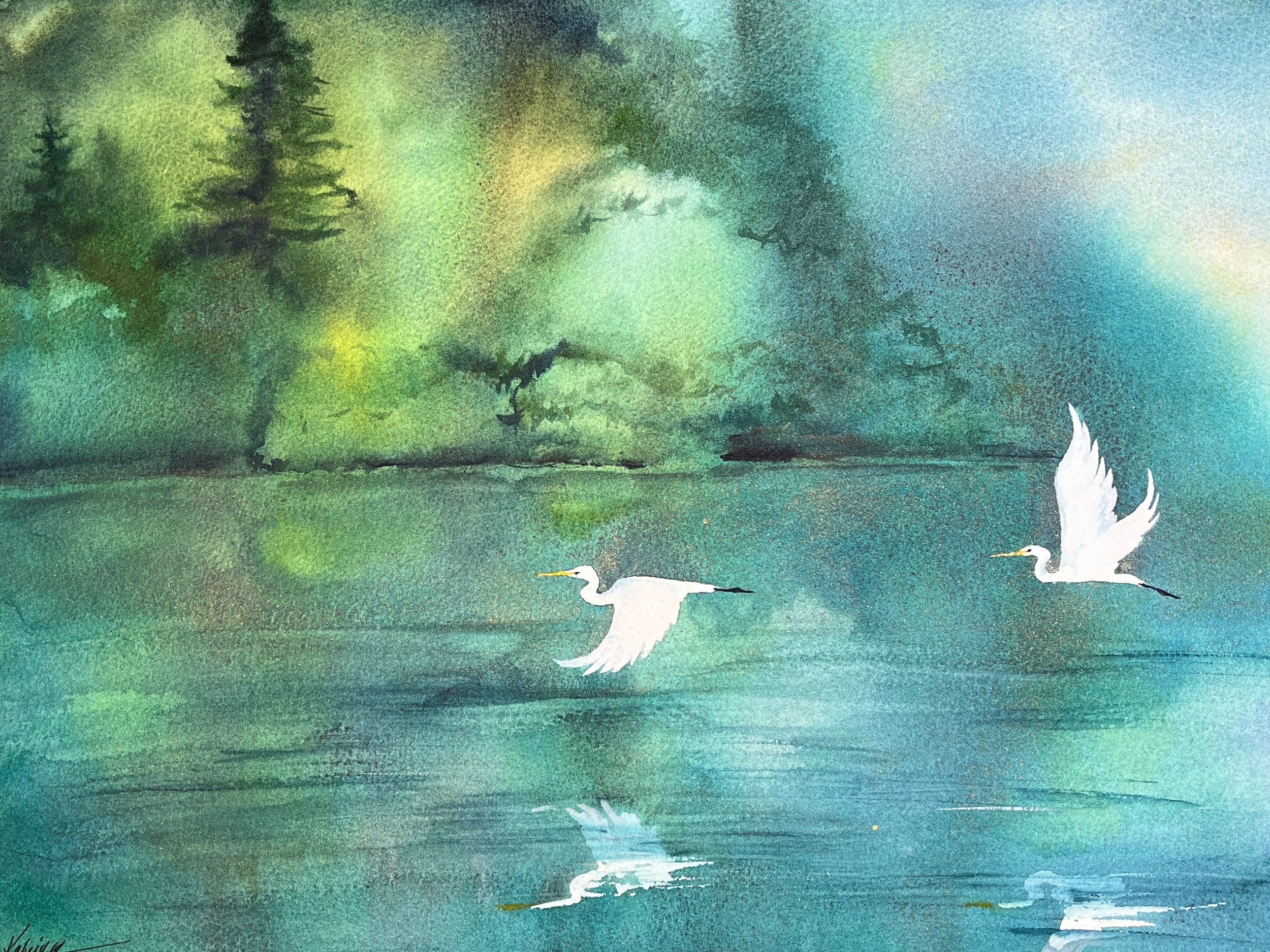 Katrina-Meister-Evergreen-Reflections-watercolor-painting-egrets.jpeg