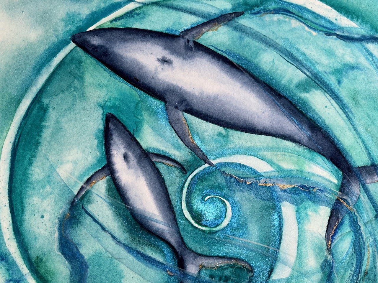"Whale Dance" watercolor painting