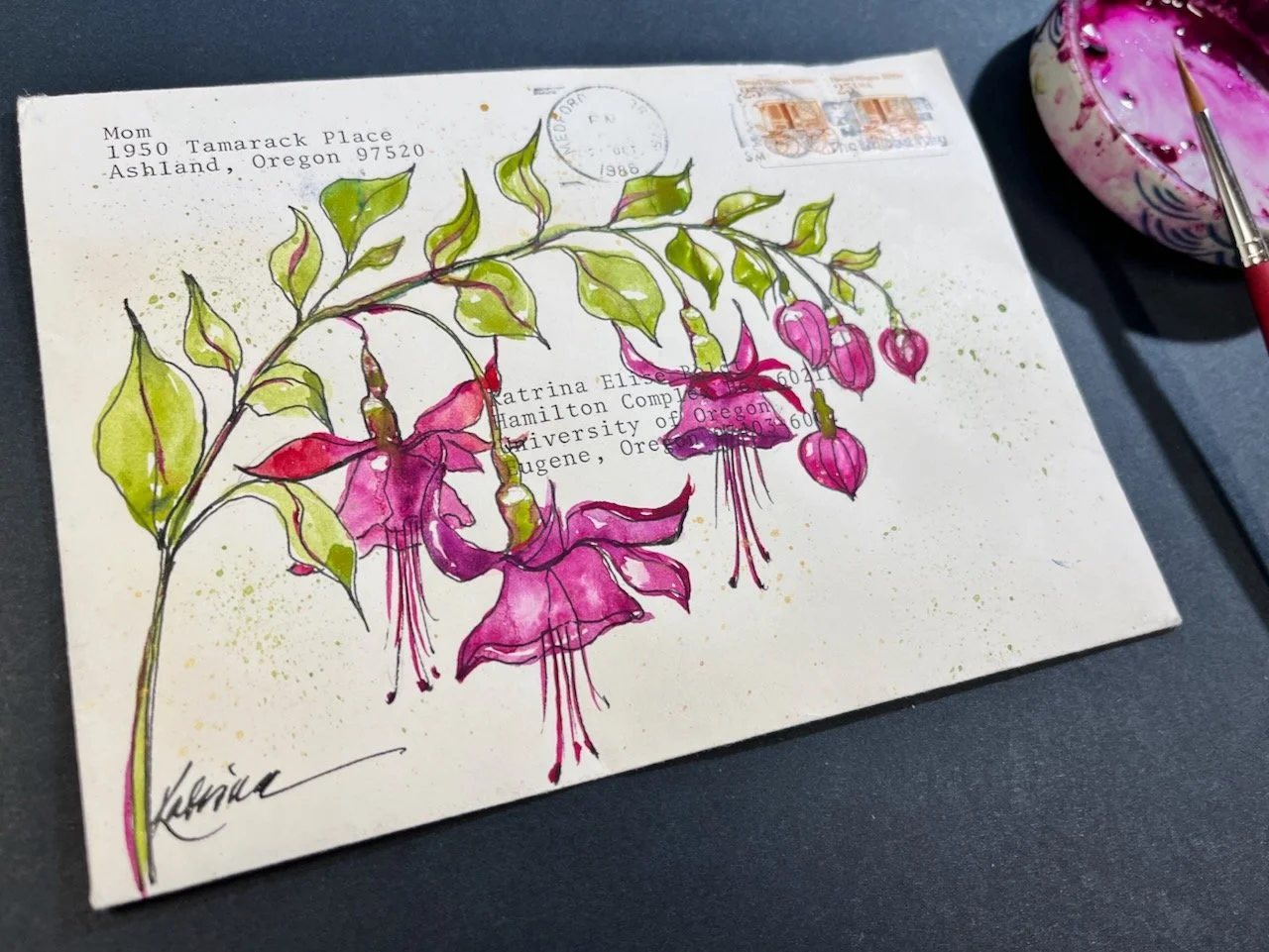 "Fuchsia Mom" watercolor painting