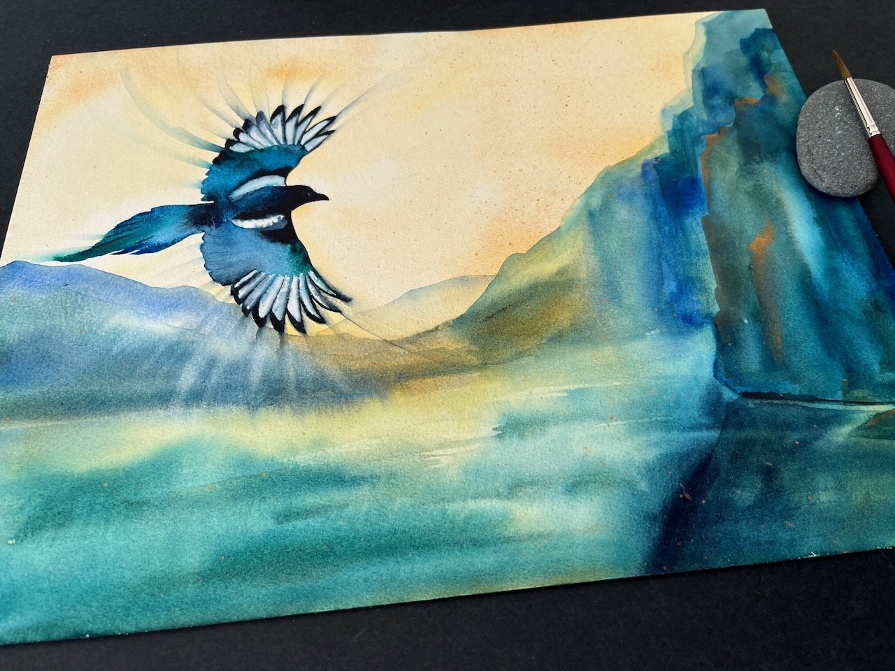 Katrina-Meister-Magpie-Waters-watercolor-bird-painting-desk-shot.jpeg