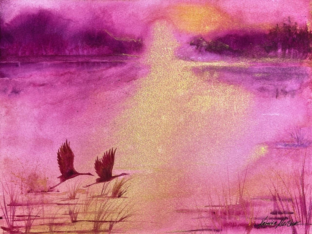 "Magenta Sunrise" watercolor painting