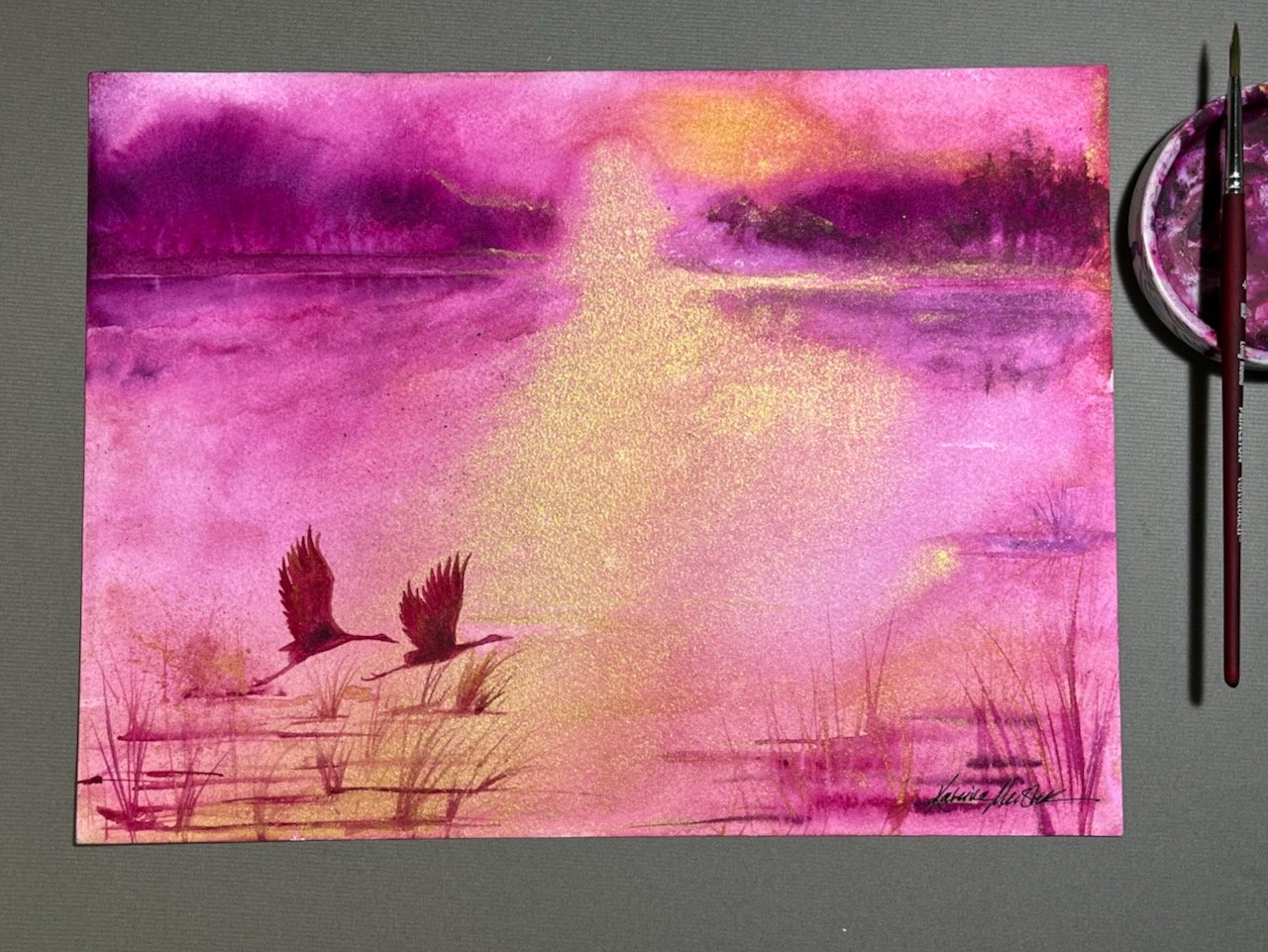 Katrina-Meister-Magenta-Sunrise-watercolor-painting-deskshot.jpeg