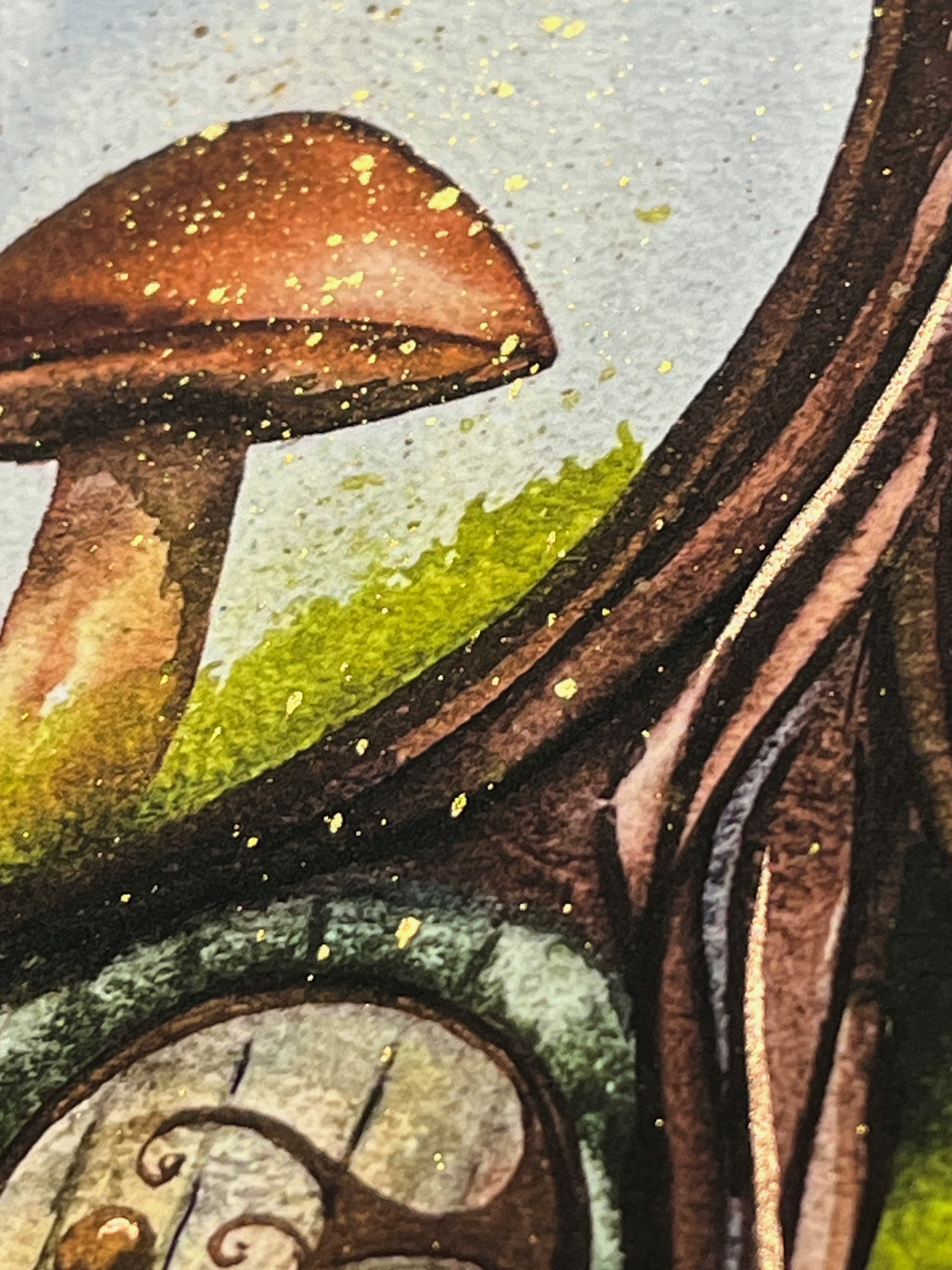 Katrina-Meister-Whiskered-Owl-hat-Tree-art-print-8.5x11-singed-embellished-fantasy-hobbit-mushroom-detail2.jpeg