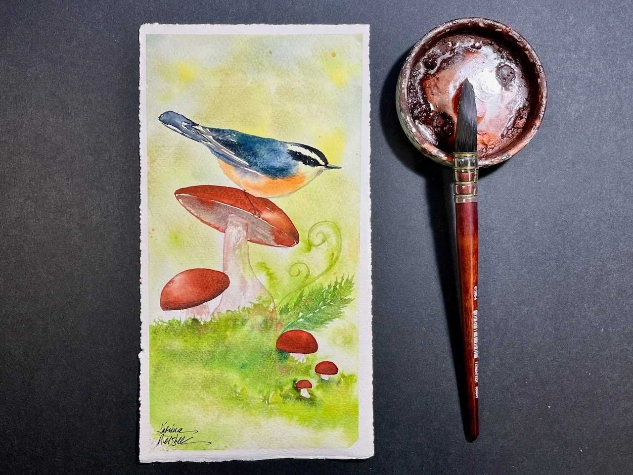Katrina-Meister-Red-nuthatch-mushroom-watercolor-painting.jpeg