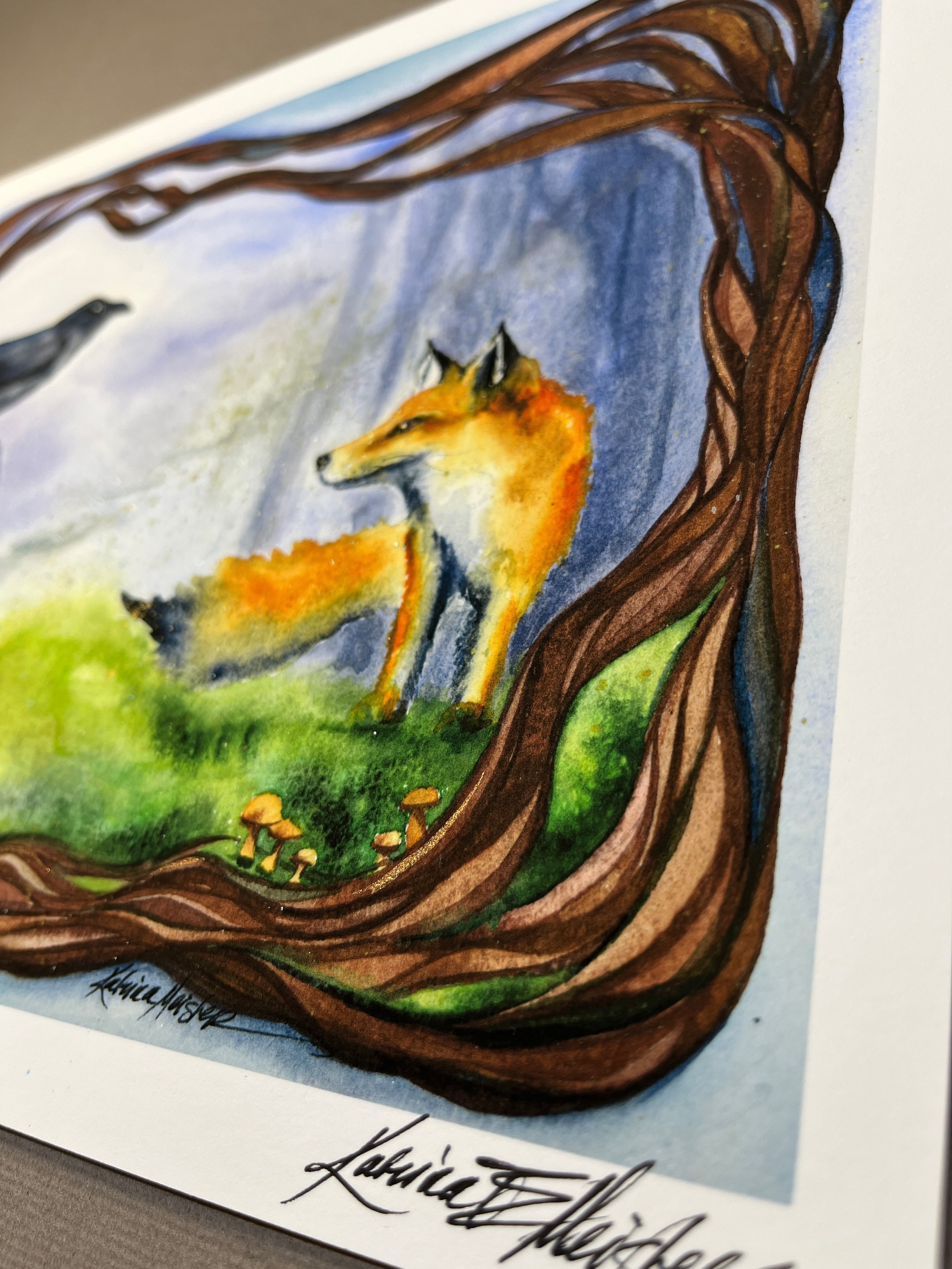 Katrina-Meister-Raven-Fox-Tree-art-print-8.5x11-singed-embellished-fantasy-magic-mushroom-detail1.jpeg