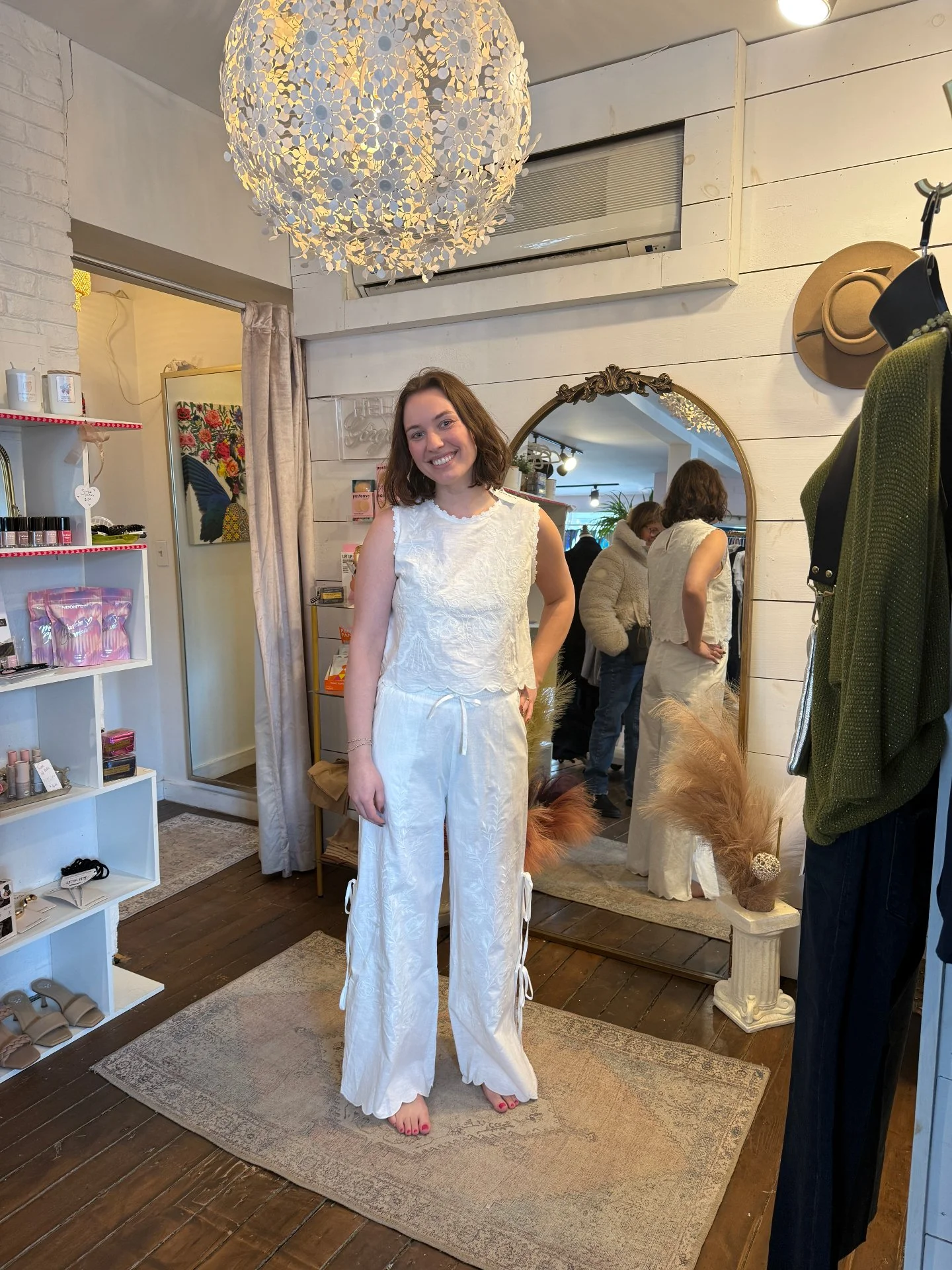We are always happy to help you look great for your bachelorette party 💍✨

Recently, we had a beautiful bride come in hoping to find an outfit for her bachelorette cruise. She left the store with an adorable white linen set with a flower and lace em