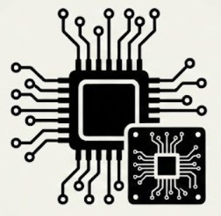 Minimalist black and white icon of a microchip and circuit board traces representing the semiconductor and electronics industry.