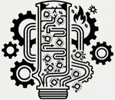 Stylized black and white industrial logo depicting a complex cooling chamber with gears, pipes, and ice crystals, representing Individually Quick Frozen (IQF) and cold chain technology.