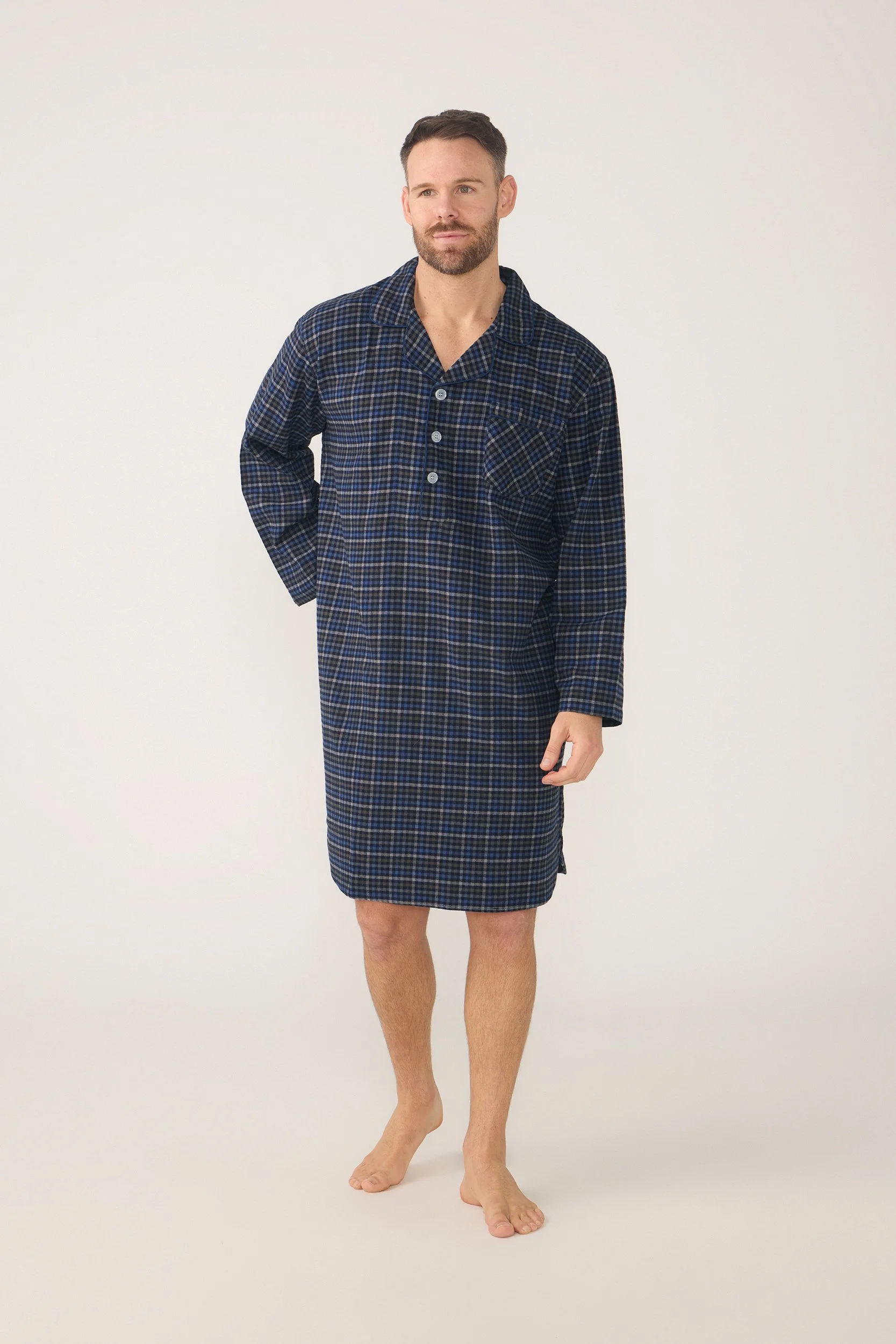 Men’s Winterweight Long Sleeve Knee-Length Nightshirt – Ancestry Tartan, Woodsmoke